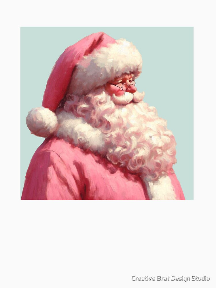 Pink Santa Claus Vintage Christmas Painting by Creative Brat Design Studio