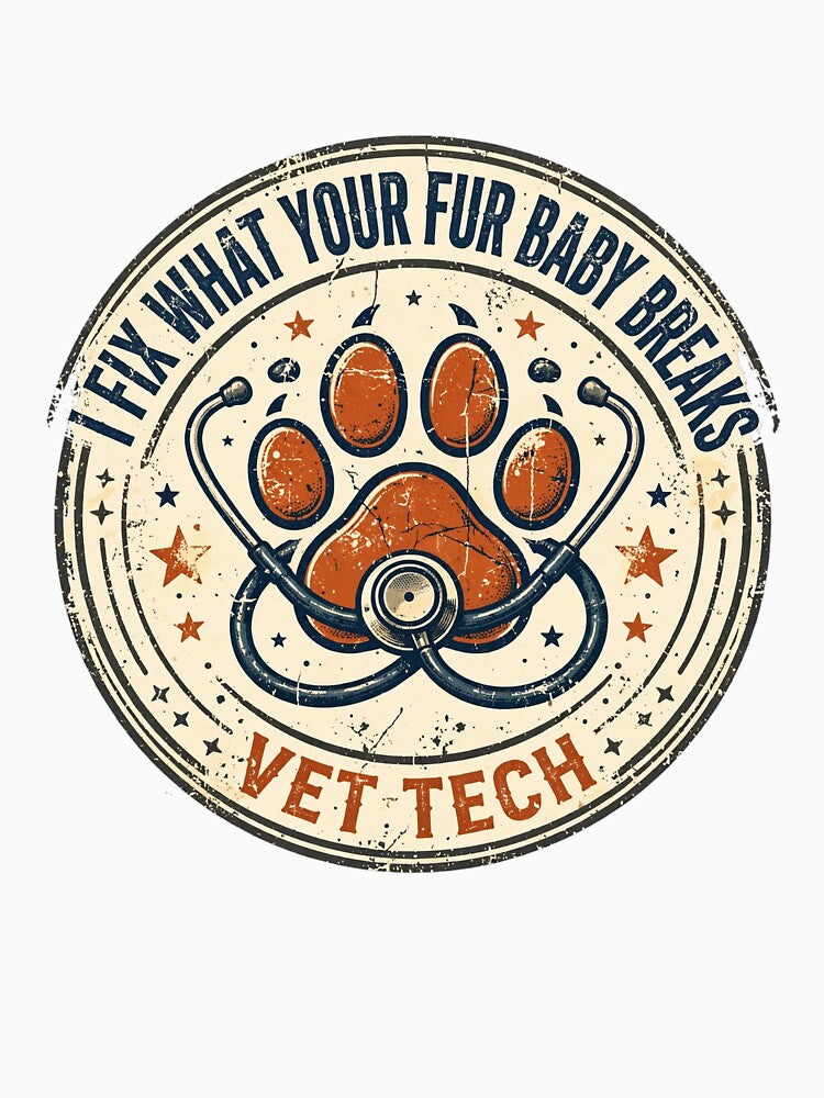 Funny Vet Tech T-Shirt I Fix Your Fur Baby Breaks by Worn and Witty