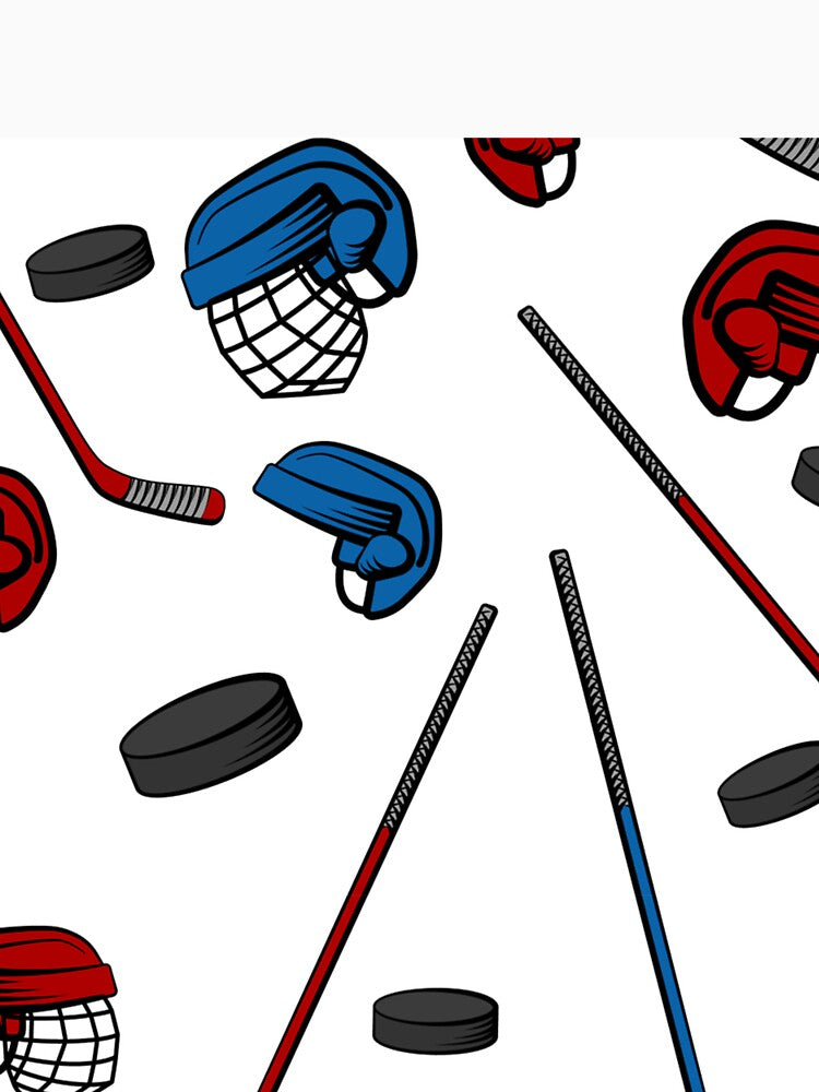 Ice hockey sticks, pucks and helmets, by LucianaShop