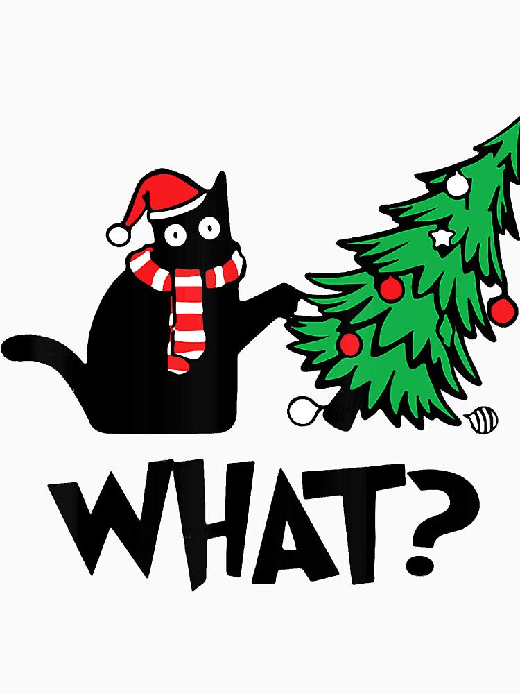 Funny Black Cat Gifts Pushing Christmas Tree Over Cat What by IsraelCastro