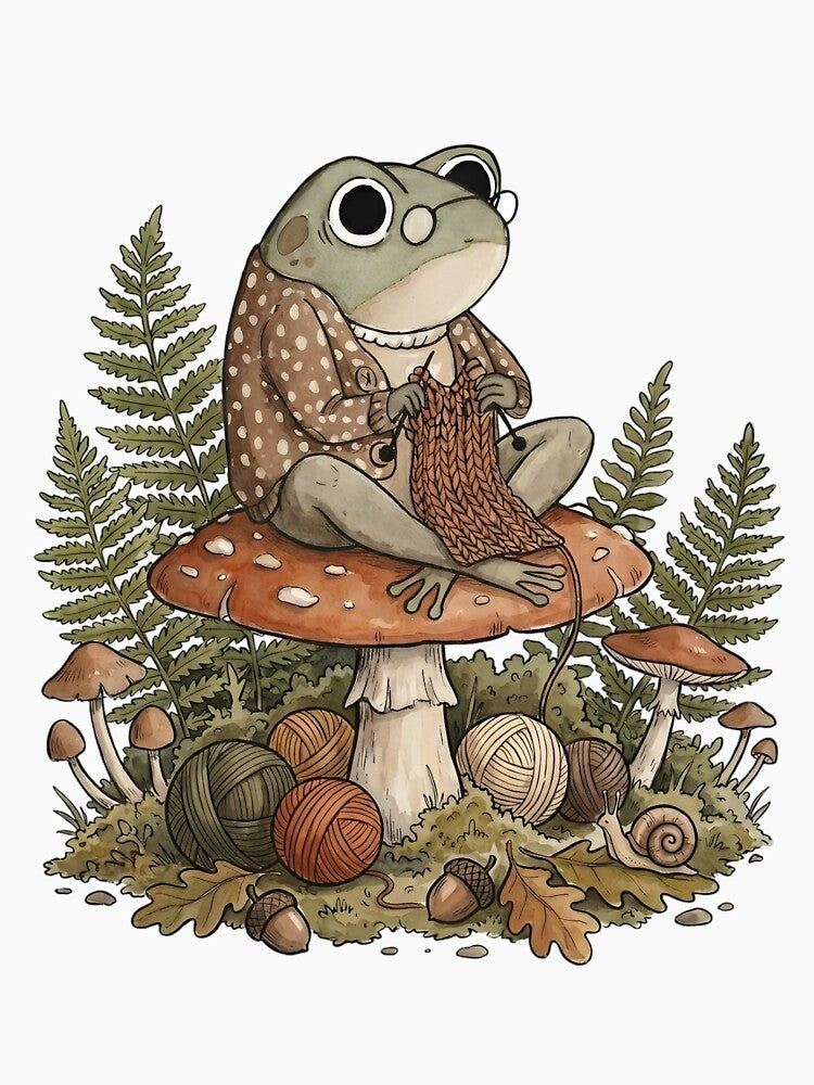 Cottagecore Frog Knitting Shirt Cute Mushroom Woodland Aesthetic Tee - Nature Lover Gift by bendypraetor0f