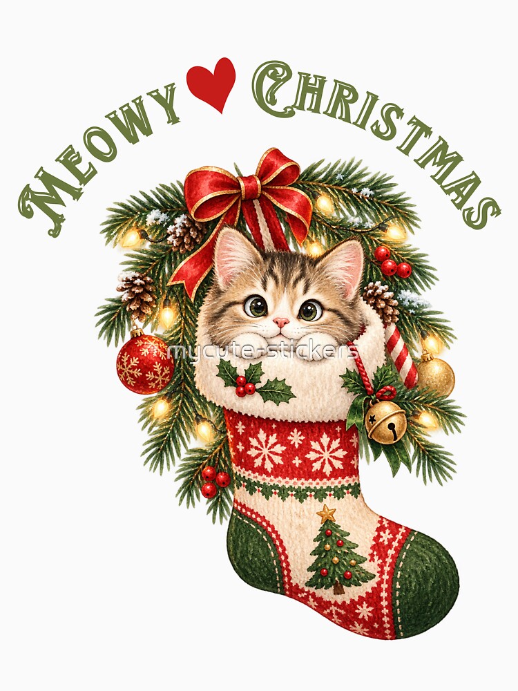 Meowy Christmas Kitten in Holiday Stocking by mycute-stickers