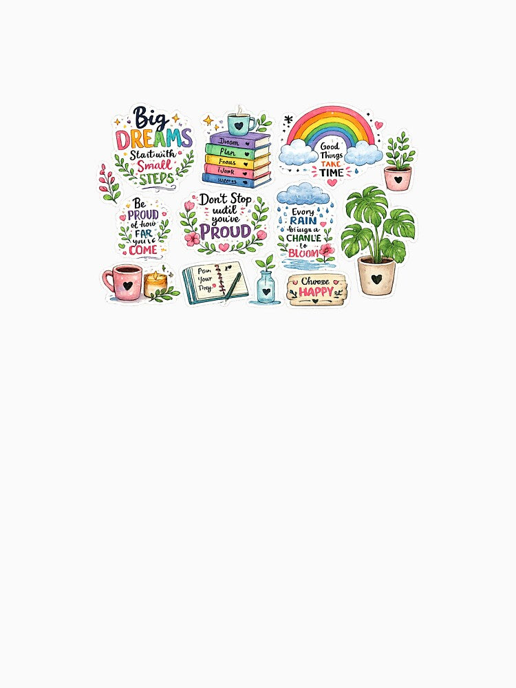 Motivational Sticker Bundle | Positive Quotes, Plants, Rainbow & Cozy Aesthetic PNG Collection by Ishratparween11