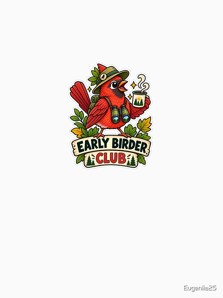 Birding Early Bird Club – Red Cardinal Birdwatcher by Eugeniia25