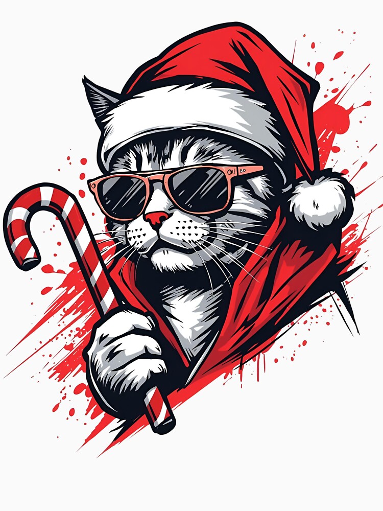 Cool Christmas Cat – Santa Kitty with Candy Cane by Activity01