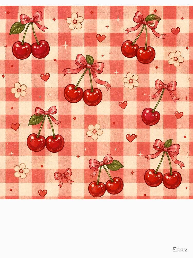 Cherry Hearts | Cute Cherry Pattern | Coquette, Kawaii & Y2K Aesthetic by Shruz