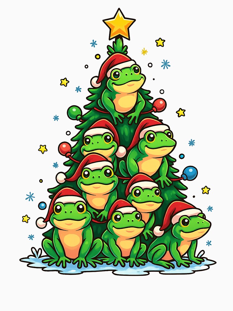 Frog Christmas Tree Funny Cute Frogs Santa Hat Holiday by haitrieuic96