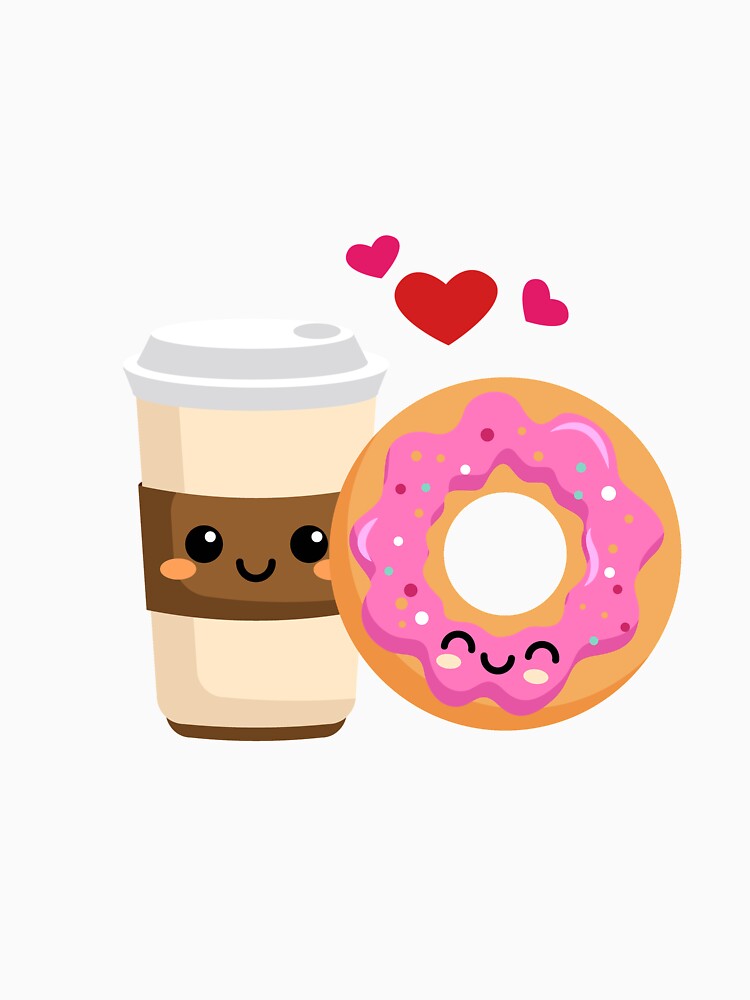 Kawaii Coffee And Donut Pink Glazed Sprinkle Cute Blushing Food by Simplyy  Unique