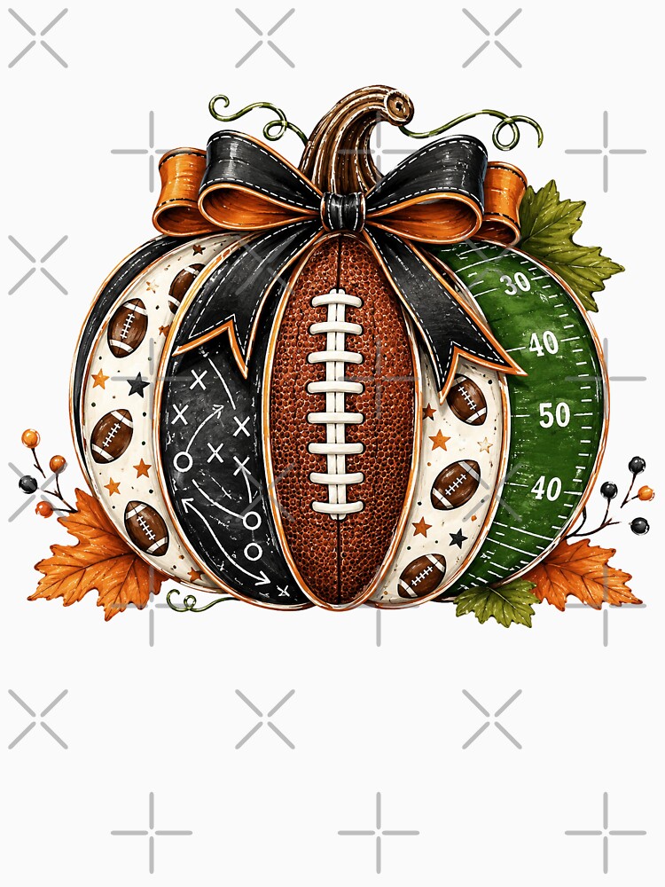 Football Pumpkin | Game Plan Fall Football Autumn Design with Checkered Bow by Uniquememorable