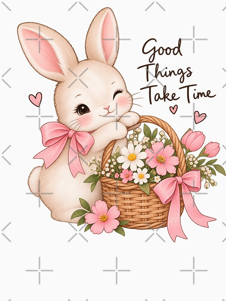 Cute Bunny With Flower Basket – Good Things Take Time by StickyDelights