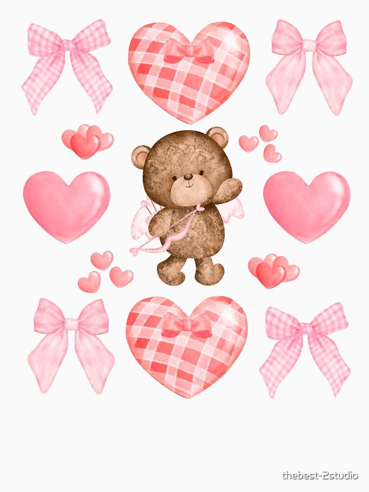 Coquette Valentine - Pink Coquette Bow with Cupid Bear by thebest-2studio