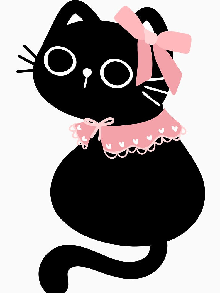 Coquette black cat with pink bow by Jan-Natsicha
