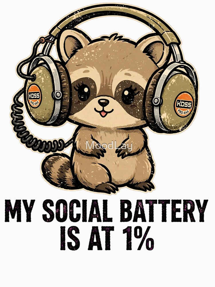 My Social Battery Is at 1% Sloth with Headphones – Funny Introvert Music Lover Design by MoodLay