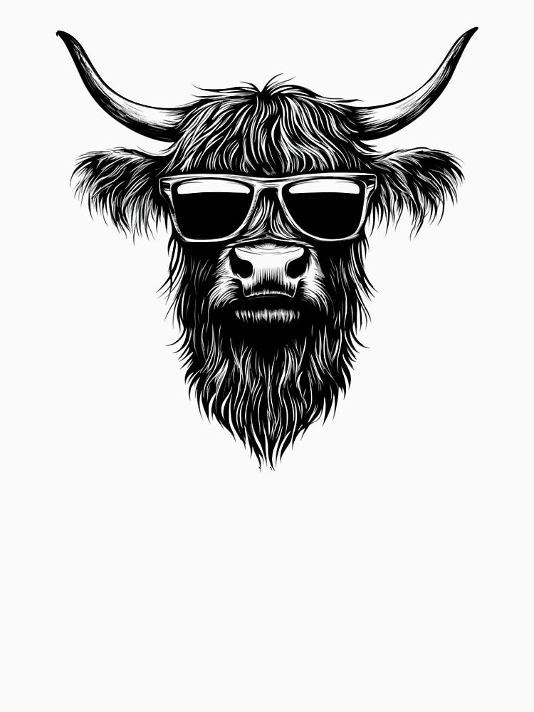 Highland cow with sunglasses by elleinnovations
