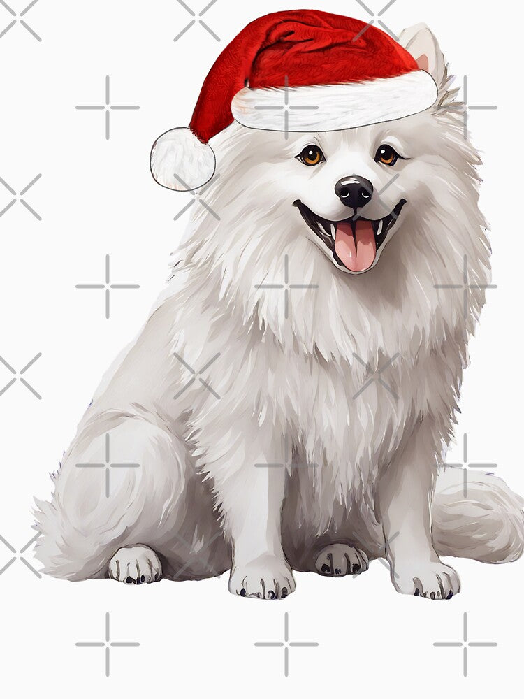 American Eskimo Dog Christmas Tree Dog Puppy Watercolor by Magnolia Valley Art