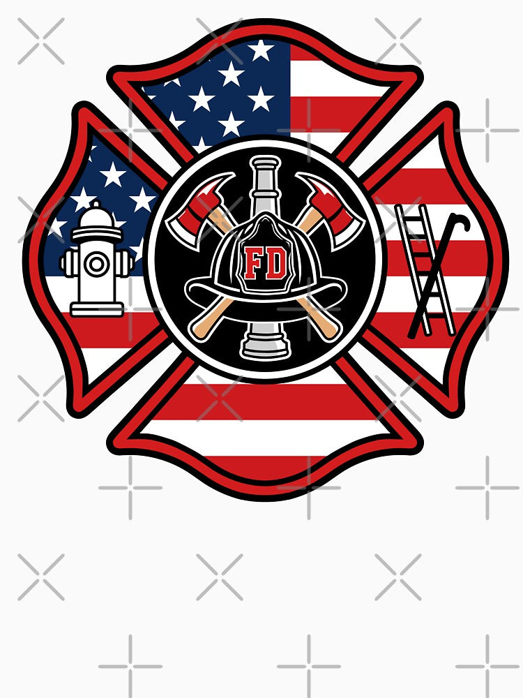 Firefighter Maltese Cross American Flag Badge | Fire Dept by Marshallamoakohene