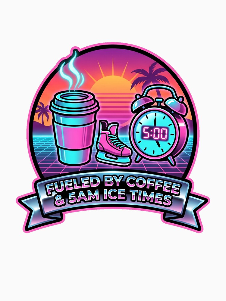 Fueled By Coffee And 5AM Ice Times Funny Hockey Parent Retro Design by coldbrewinkco