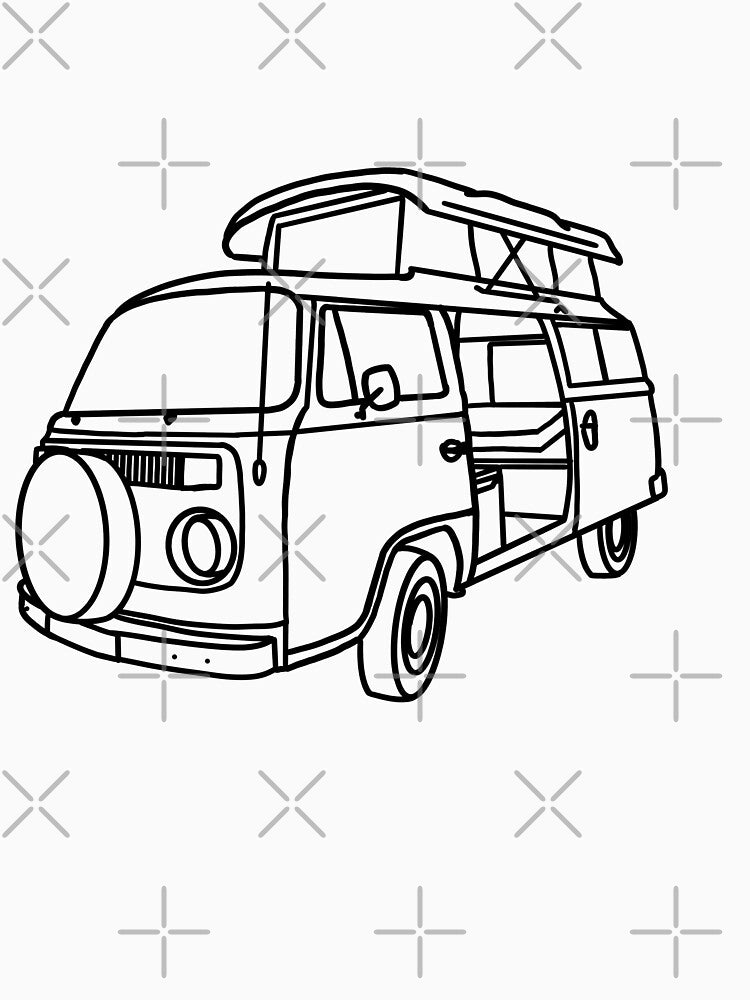 Retro camper van line art drawing by ElceMare
