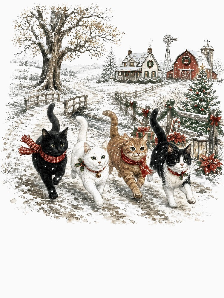 Christmas Cats Shirt, Vintage Winter Farmhouse Graphic Tee, Cute Holiday Cat Shirt, Snowy Christmas Cat Lover Gift by fimacurtuse