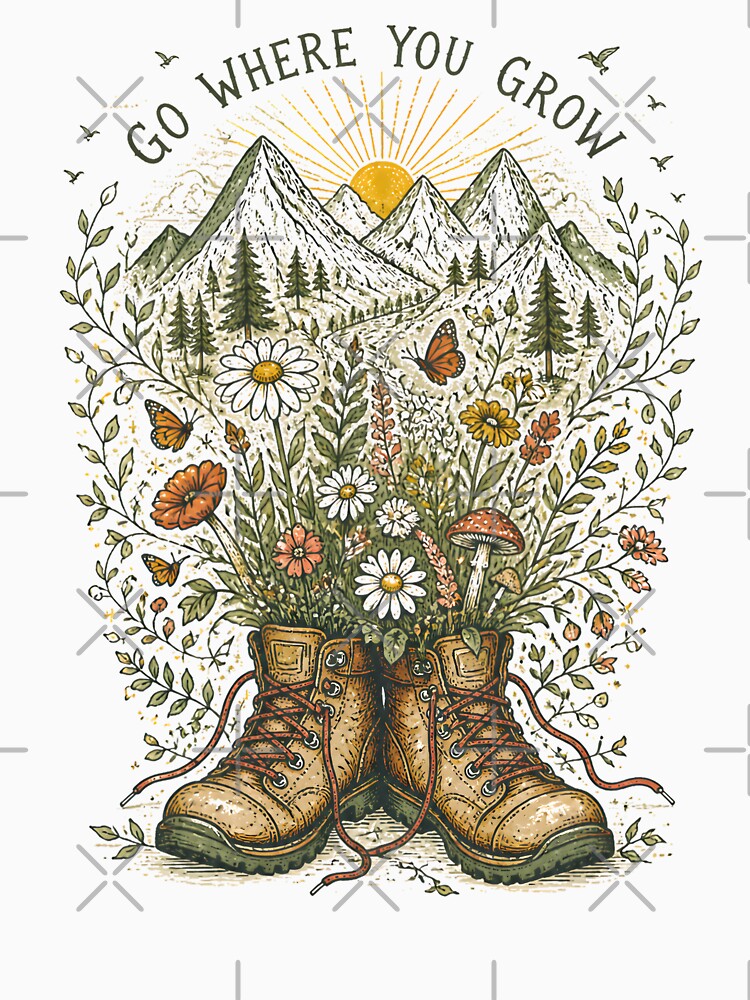 Go Where You Grow Botanical Hiking Folk Art by ice-apparel