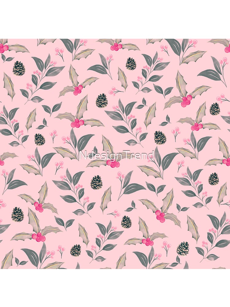 Elegant Pink Winter floral Watercolor Christmas by NdesignTrend