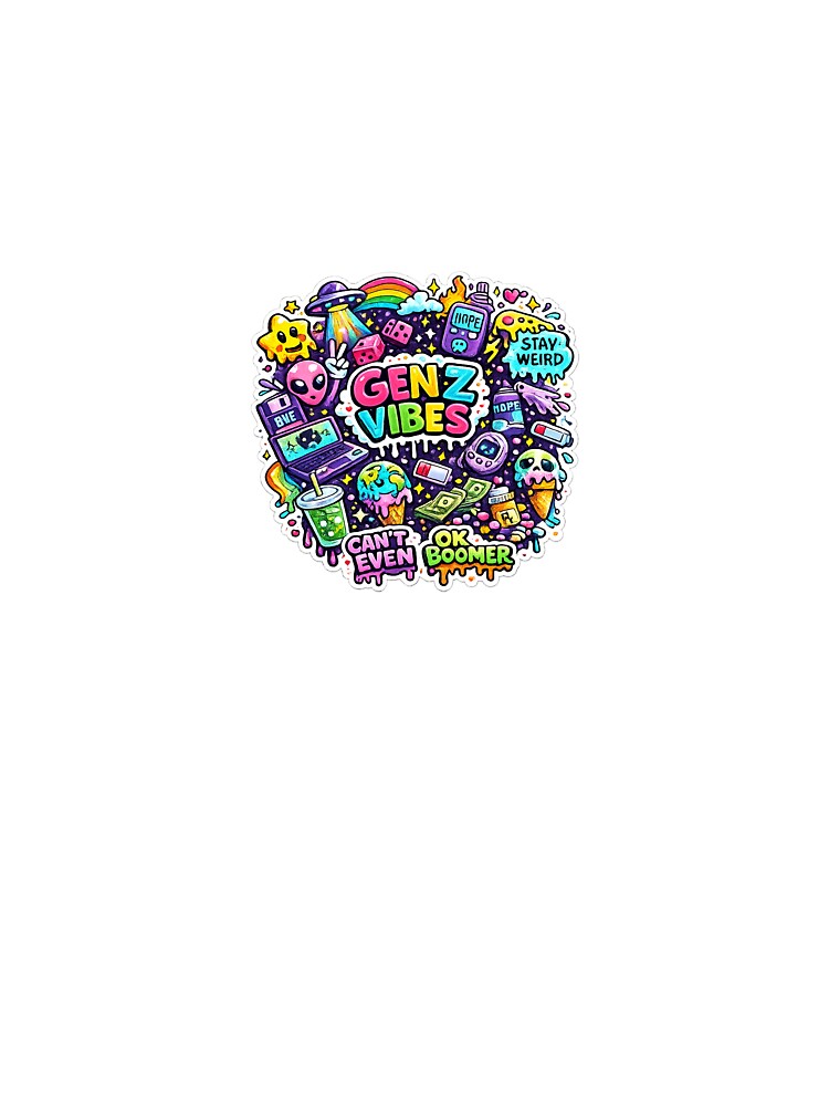 GEN Z VIBES – Can't Even | Colorful Y2K Aesthetic Sticker for T-Shirts & Laptops by LarkLeaf