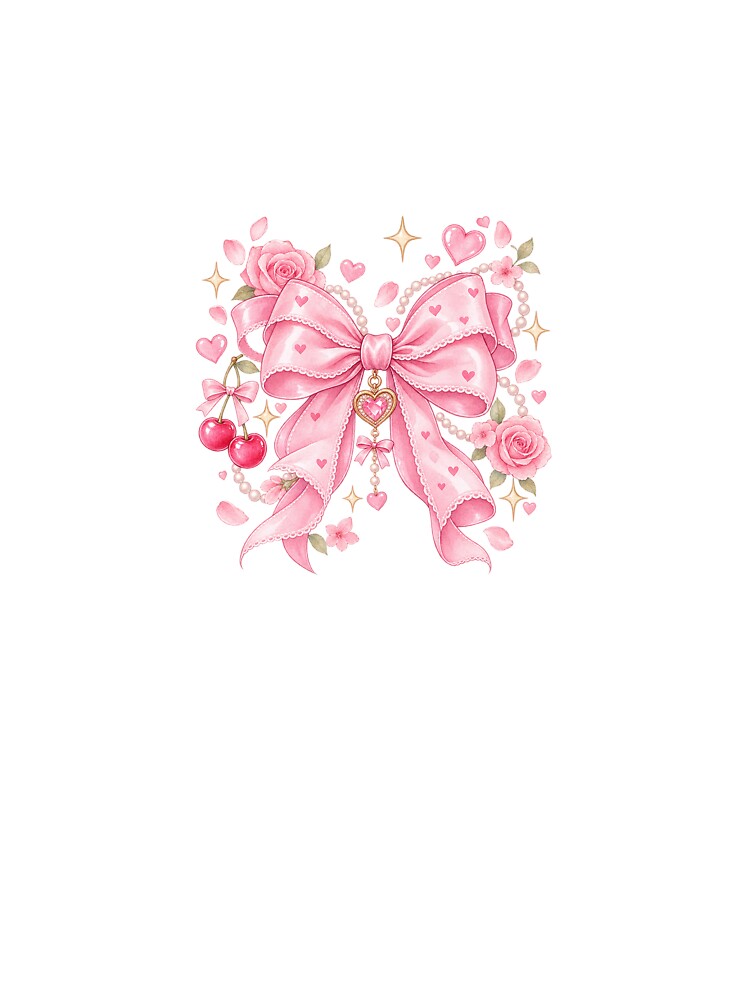 Pink Coquette Bow with Cherries and Roses by HimikoDesk