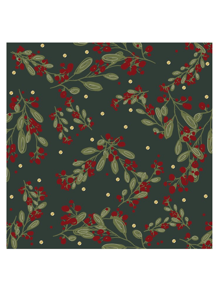 Copy of Holly Jolly Greens ;  Red Fruits & Yuletide Leaves on Emarald Green by PrintsByAnnJ