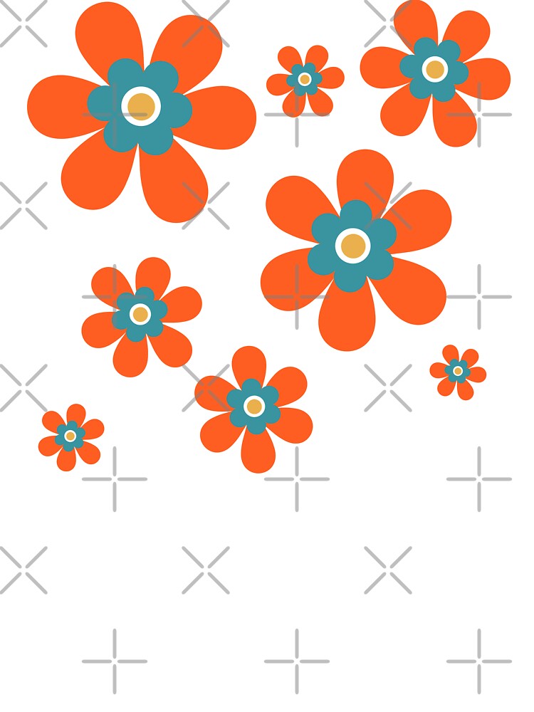 Cute retro 70s colorful autumn flower power bright orange and hot pink graphic pattern. Caroline Laursen Original by Caroline Laursen