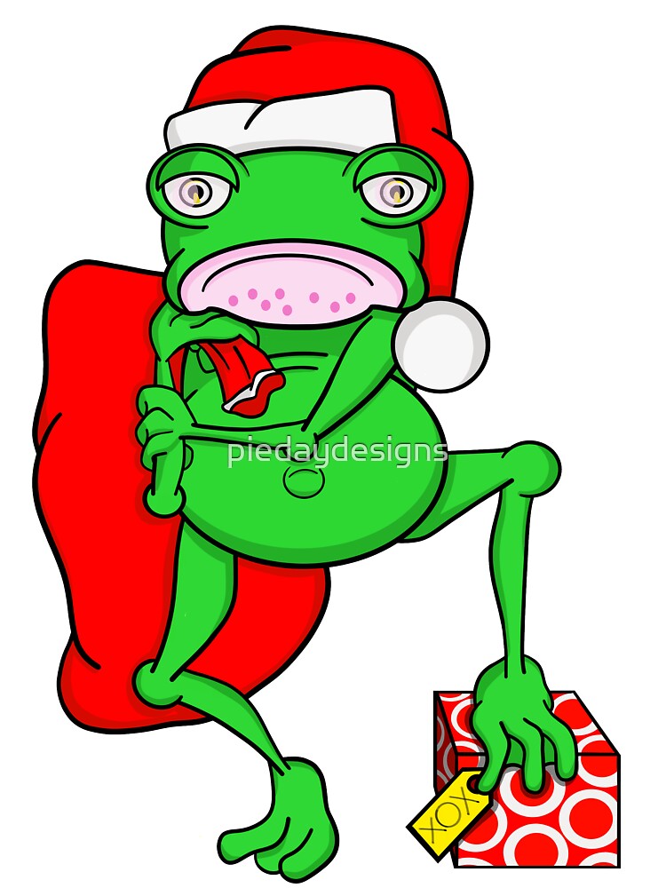 Grumpy Frog Dressed as Santa by piedaydesigns