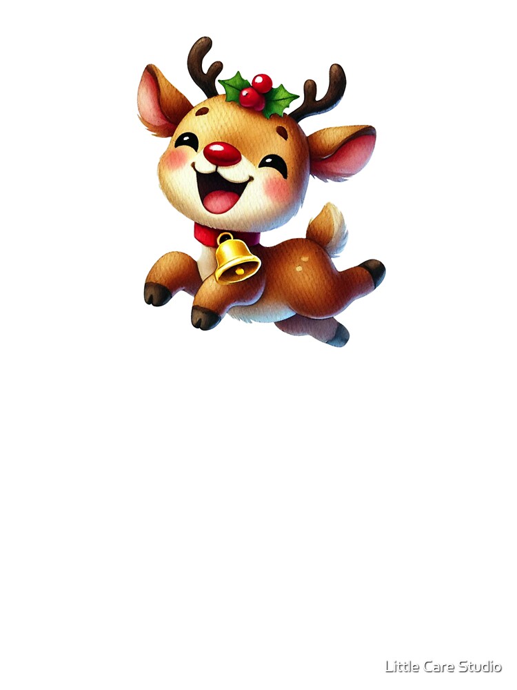 Happy Reindeer with Jingle Bell Art by Little Care Studio