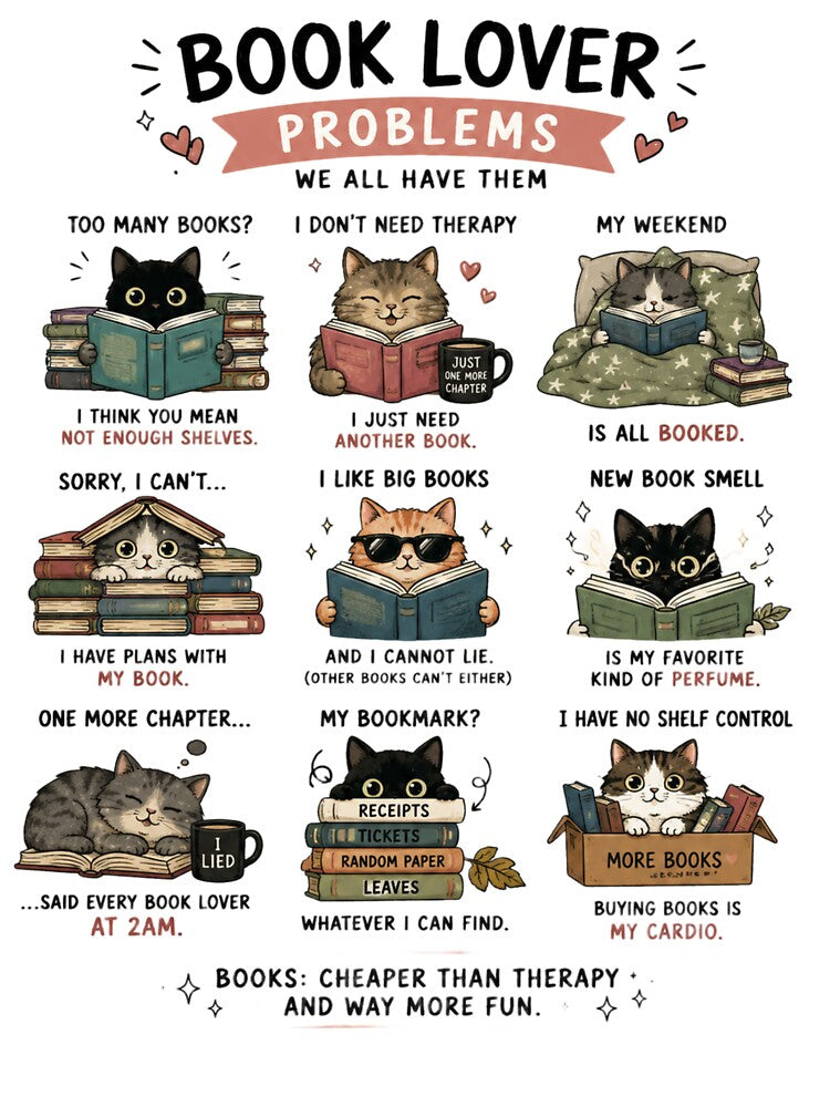 Book Lover Problems Funny Meme – Cute Reading Humor for Bookworms by Everleaf Studio