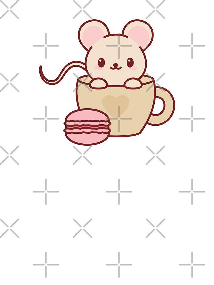 Cute Kawaii Mouse in Tea Cup with Macaron by KawaiiStickers-