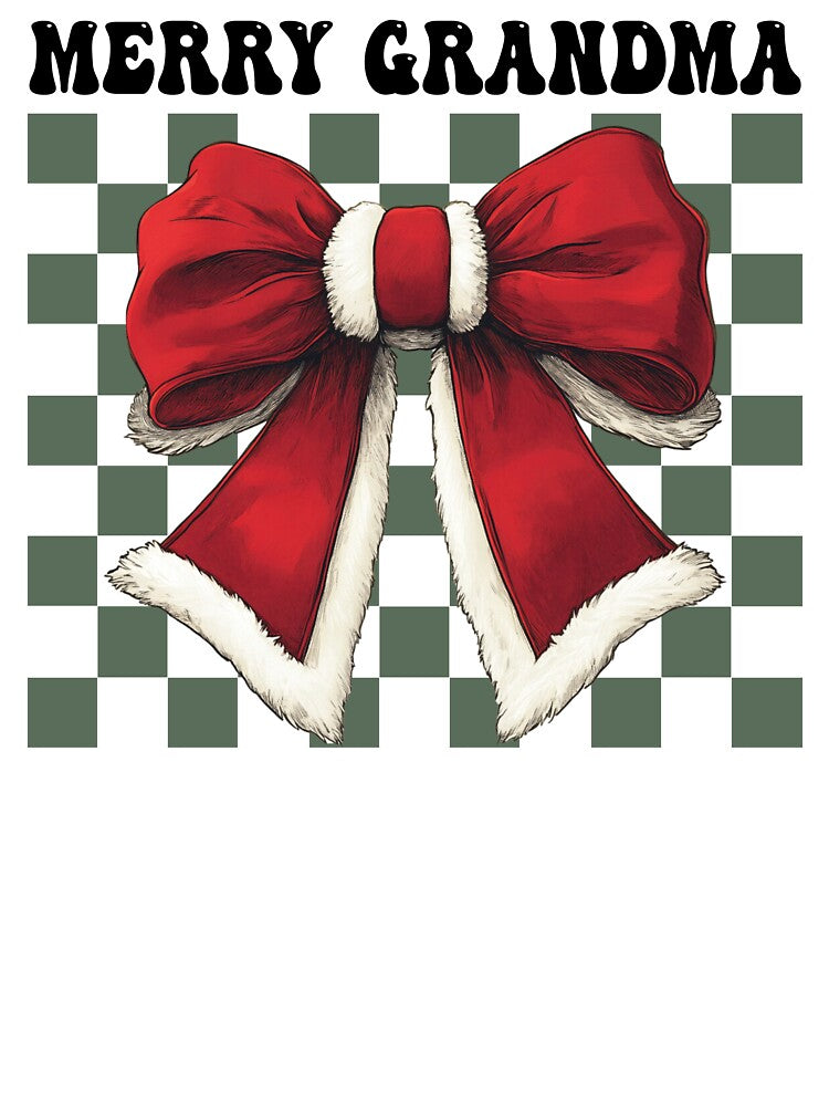 Grandma Christmas Shirt - Santa, Checkered Coquette Bow & Holiday Vibes, Cozy Holiday Vibes for Her, Festive Gift for Her, New year gift, Christmas for her by Noe Mill
