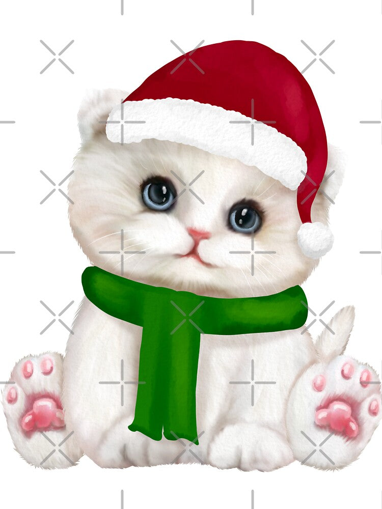 Christmas kitten little adorable cat with Santa's hat by adlydesigns