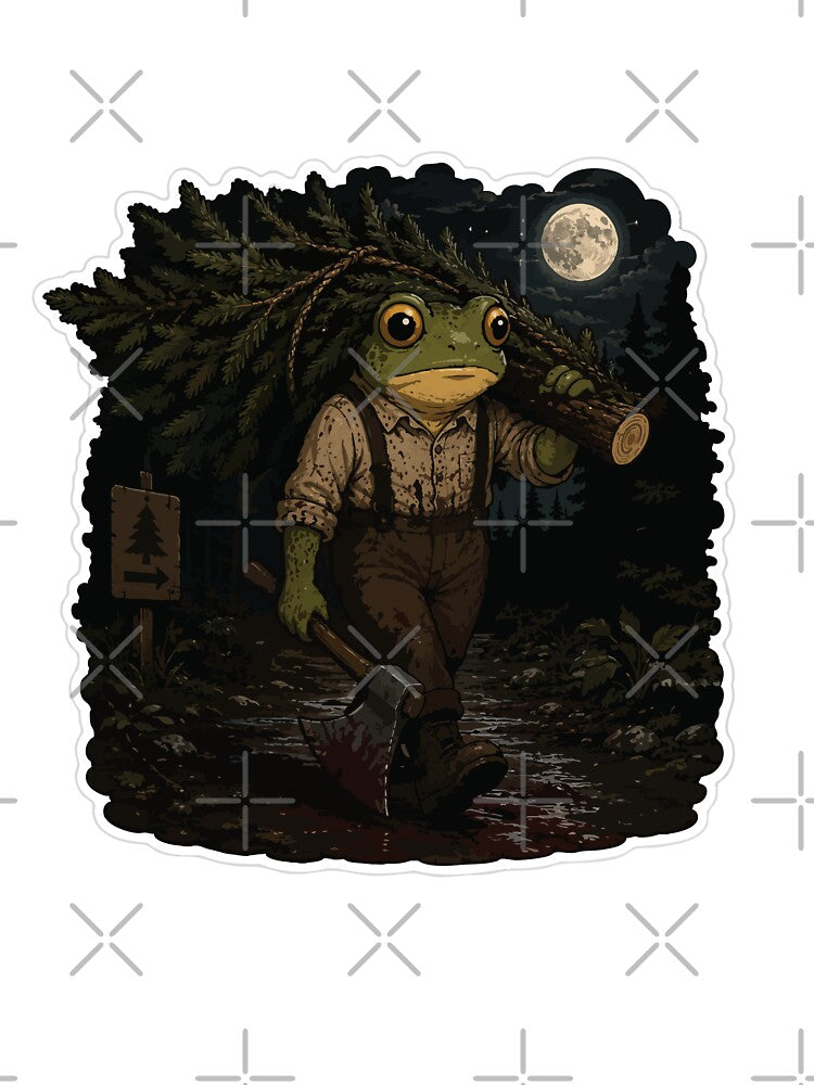 Moonlit Christmas Tree Frog Sticker – Midnight Forest Lumberjack Illustration by SimplePoDesign