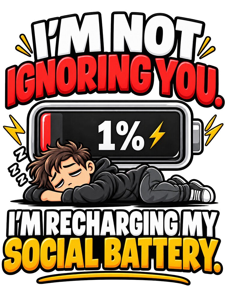 Social Battery 1% Funny Introvert Design by VibeTees.co