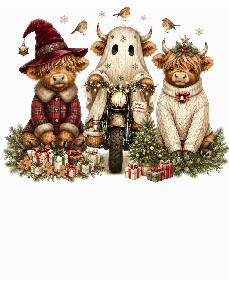 Funny Christmas Highland Cow Santa Holiday by DYAFLK