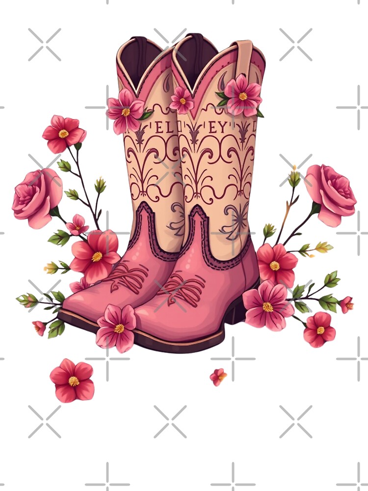 Floral Cowboy Boots. Pink western Rose boots. Festive Christmas aesthetic by Invisible-Cult