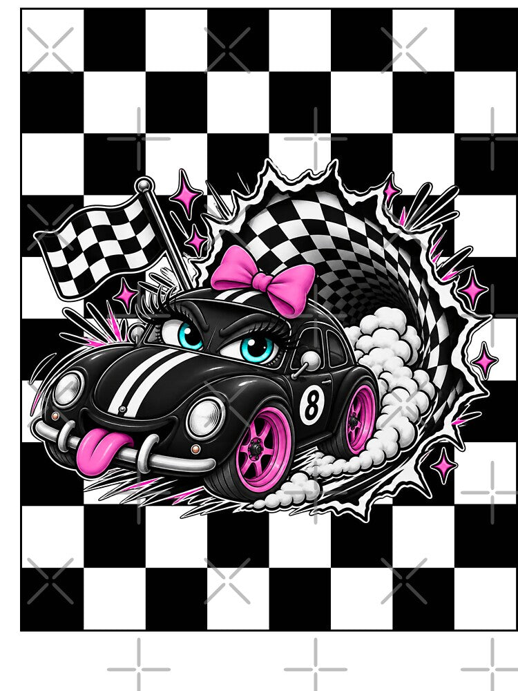 Cute Girl Racing Car Checkerboard Y2K by Aimetoi