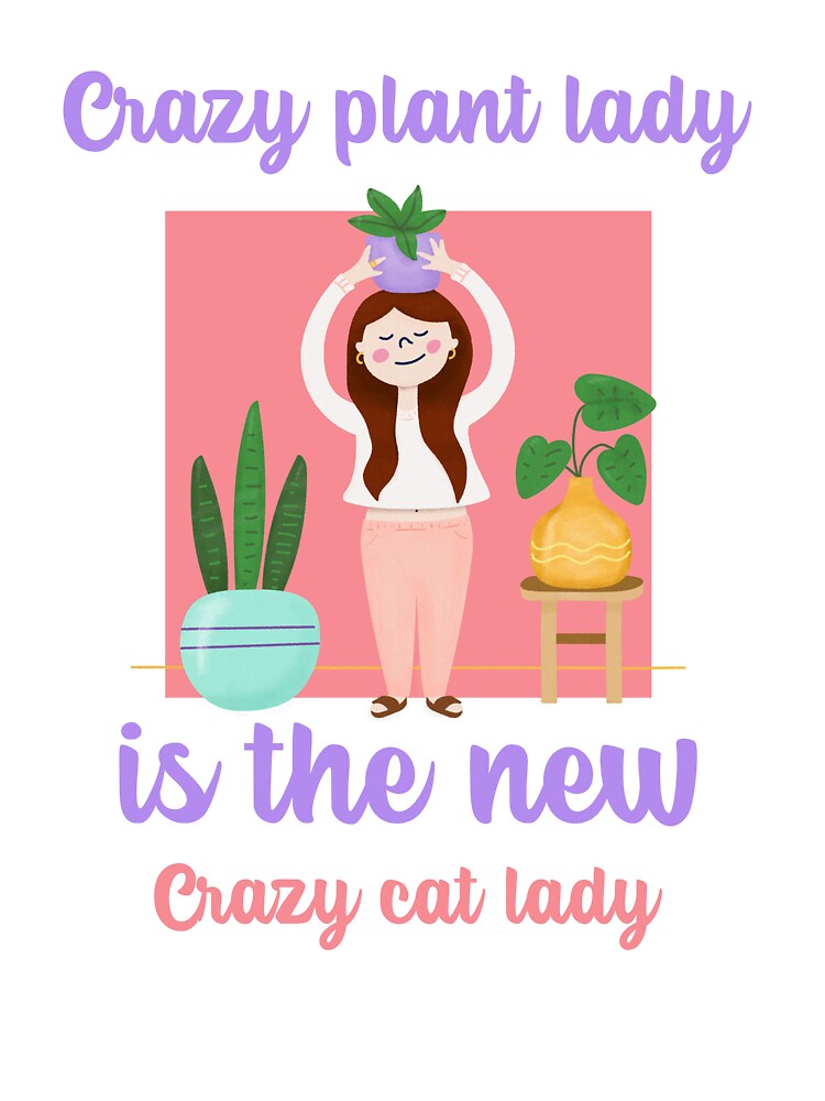 Cat lover, plant lover, crazy cat plant lady, cute aesthetic minimalist digital modern art illustration by MarJul