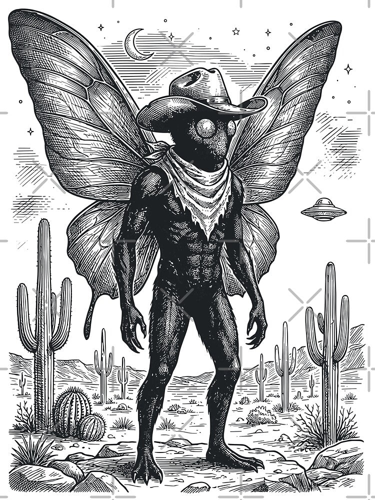 Mothman Cowboy Vintage Engraving Desert Surrealism by Krasnovaovaova