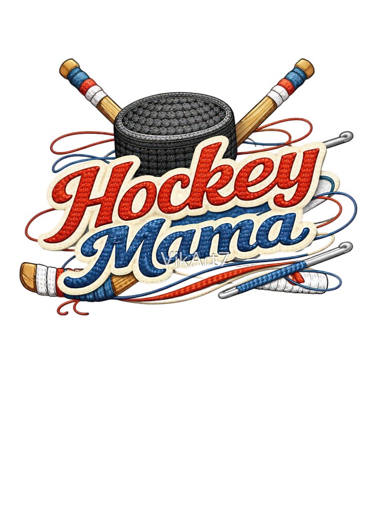Hockey Mama – Embroidered Patch Style Puck and Sticks by VikArt7