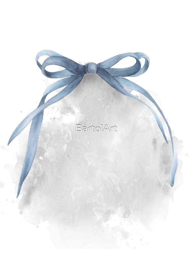 Watercolor ribbon, blue bow on watercolor grey abstract background. Hand drawn clipart by BartolArt