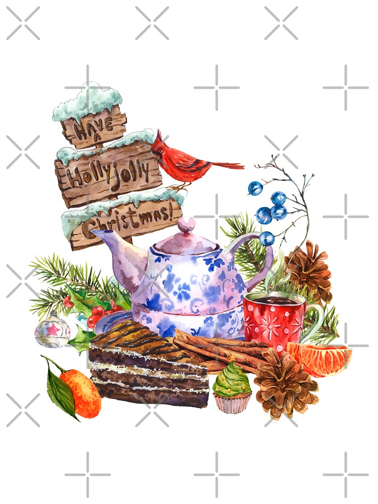 Watercolor Christmas Tea and Cake Time by silviaol