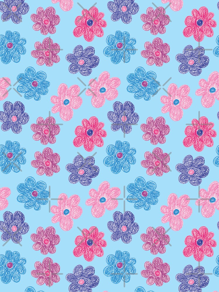 CRAYON FLOWERS HANDDRAWN PASTEL BLUE by blomastudios