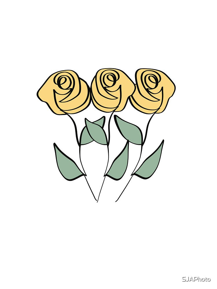 One line art flowers, yellow roses by SJAPhoto