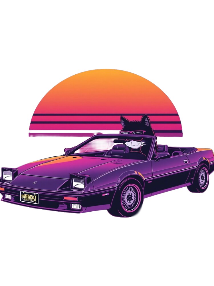 Synthwave Cat Driving Retro Sports Car by ItzLacarth
