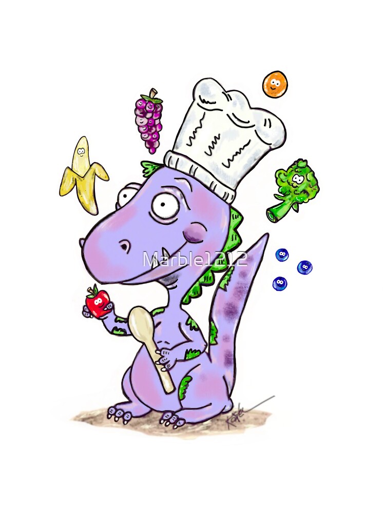 Dinosaur chef cute cartoon!  Dinosaur with fruits and vegetables! by Marble1212
