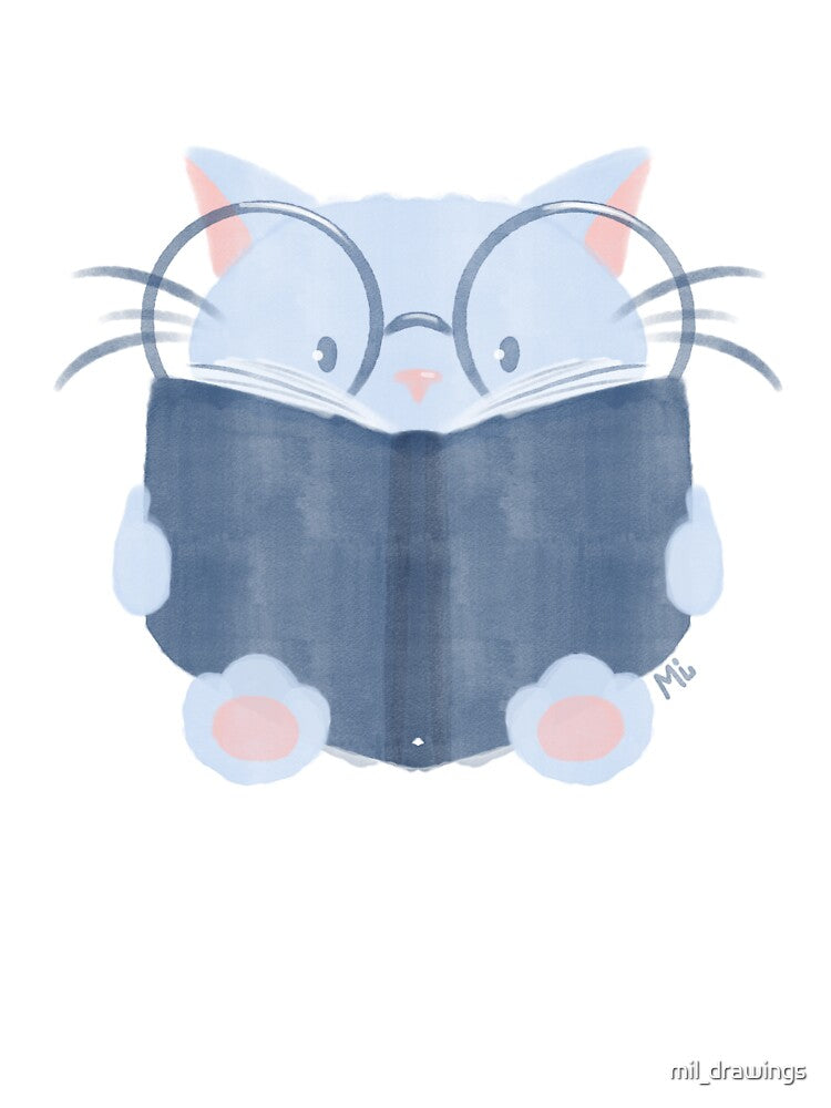 Cute cat reading a book by mil_drawings